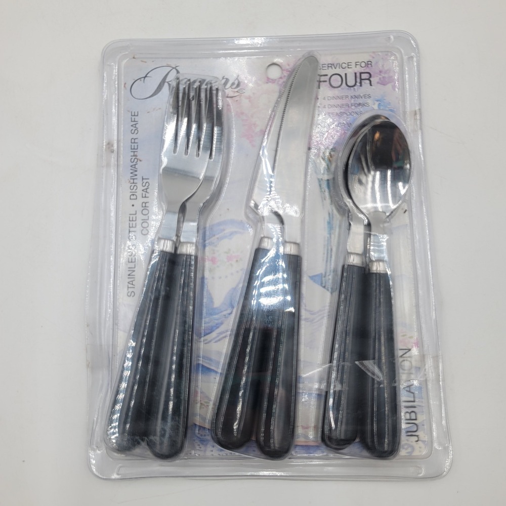 12pc Rogers Stanley Roberts Jubilation Flatware Set Service for 4 Black Silver